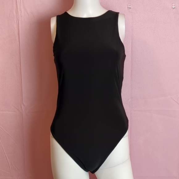 Nasty Gal Double Layer Slinky High Neck Sleeveless Bodysuit in Black size 6 - Picture 1 of 5